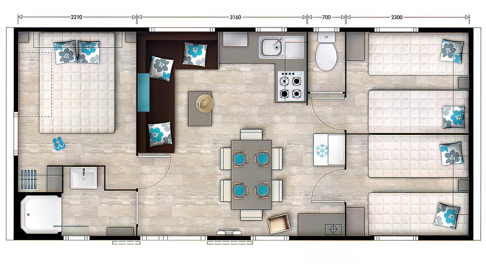 Plan du mobil home - Camping La Siesta | La Faute sur Mer