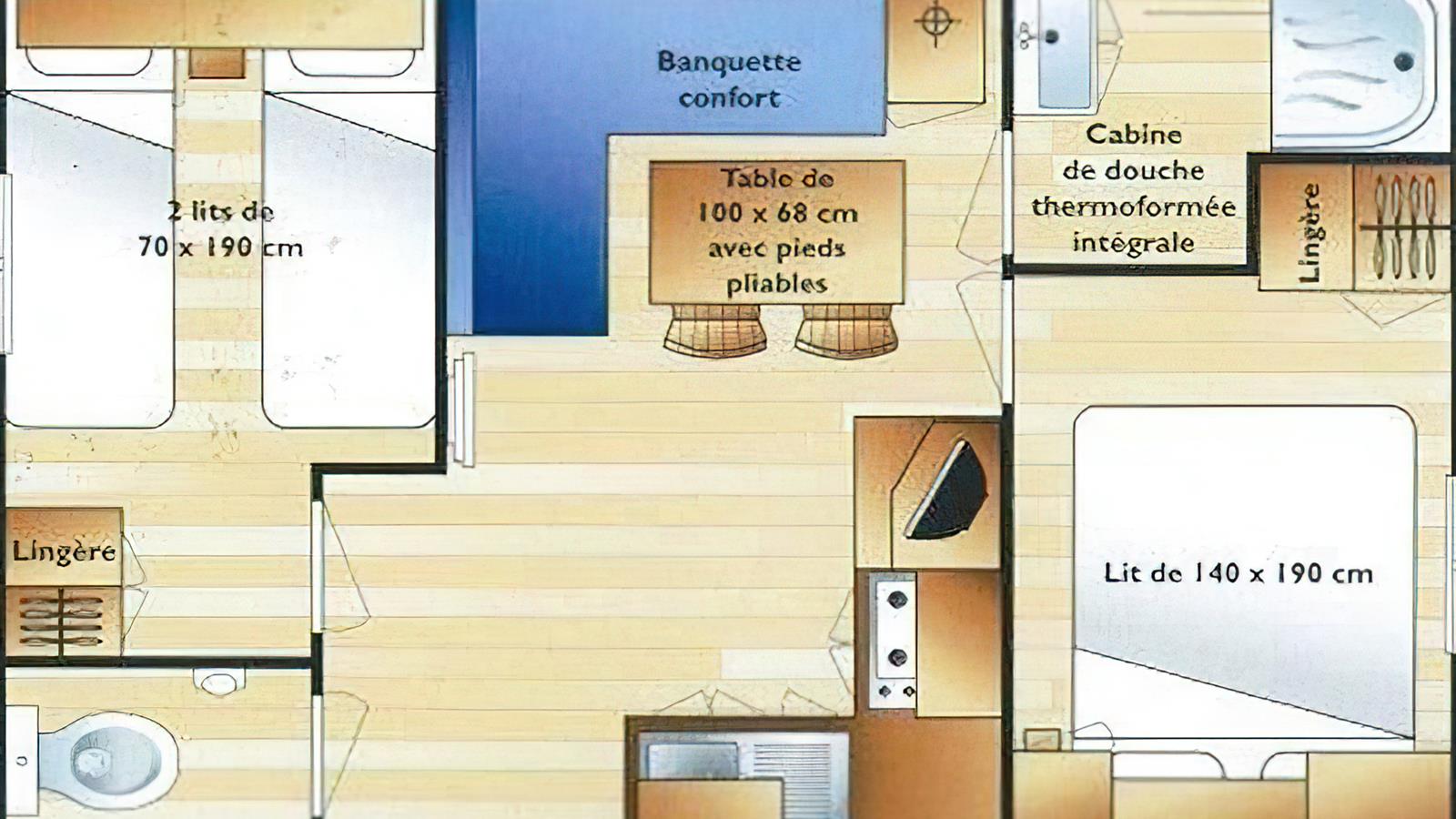 plan du mobil home - Camping La Siesta | La Faute sur Mer