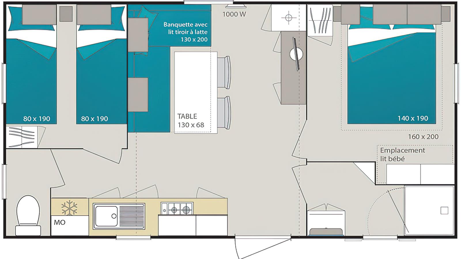 plan du mobil home - Camping La Siesta | La Faute sur Mer